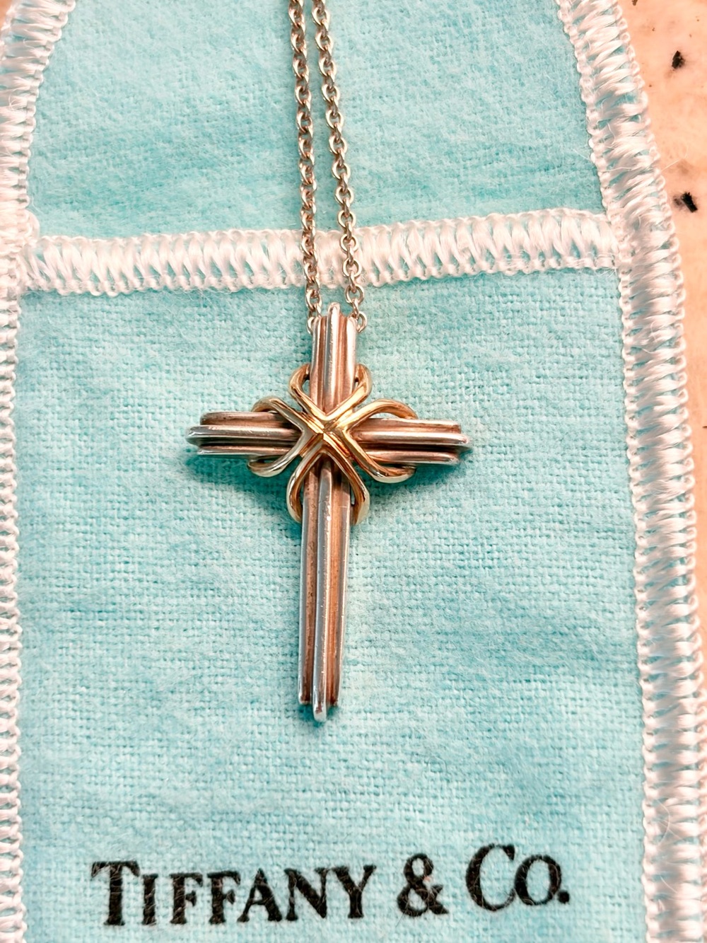 Tiffany & Co. Sterling Silver 925 Cross Pendant Cable Necklace